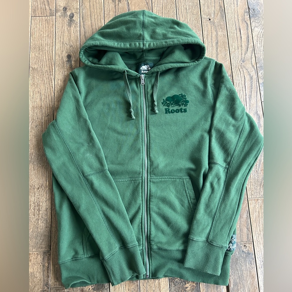 Men’s Roots Full Zip Green Hoodie Sz M